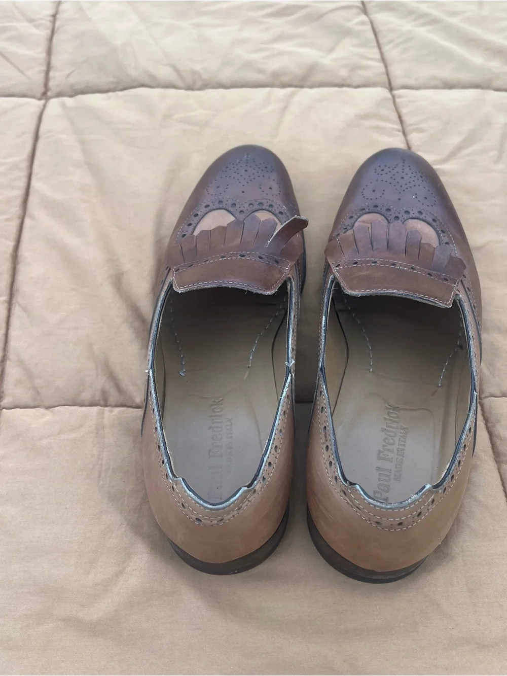 Paul Fredrick Two-Tone Brown and Tan Fringe Kiltie Tassel Loafers Size 8
